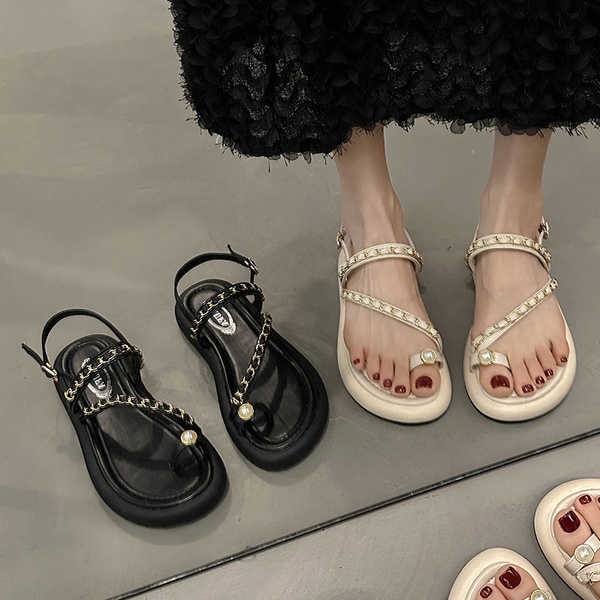 Giày Sandal Đế Dày Đính Ngọc Trai Thời Trang Mùa Hè Dành Cho Nữ