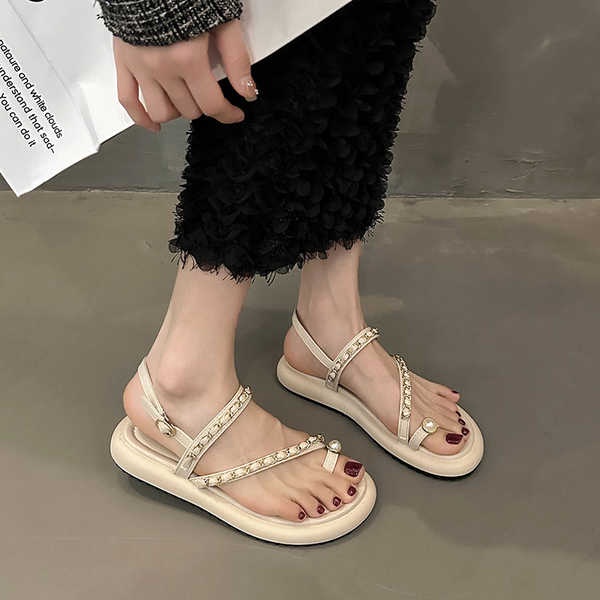 Giày Sandal Đế Dày Đính Ngọc Trai Thời Trang Mùa Hè Dành Cho Nữ