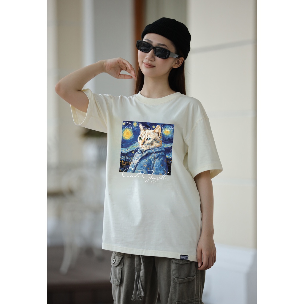 Áo thun unisex form rộng tay lỡ Phông Nam Nữ CAT GOGH Local Brand Mi Midori