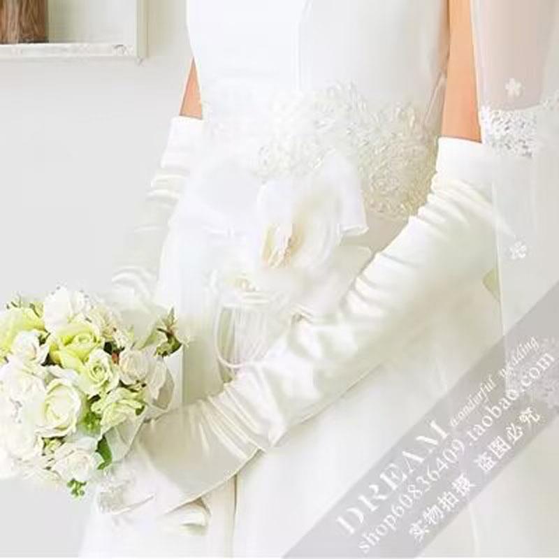 Găng tay 2023 cô dâu mới đám cưới satin ngón tay trắng găng tay tiệc biểu diễn sân khấu ảnh váy tay áo màu đỏ nữ