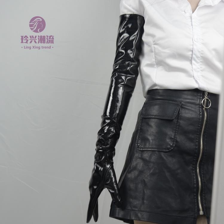 Găng tay da pu bằng sáng chế găng tay da phụ nữ siêu dài bóng ảnh sexy cos ấm áp ngoại thương gogo medium le