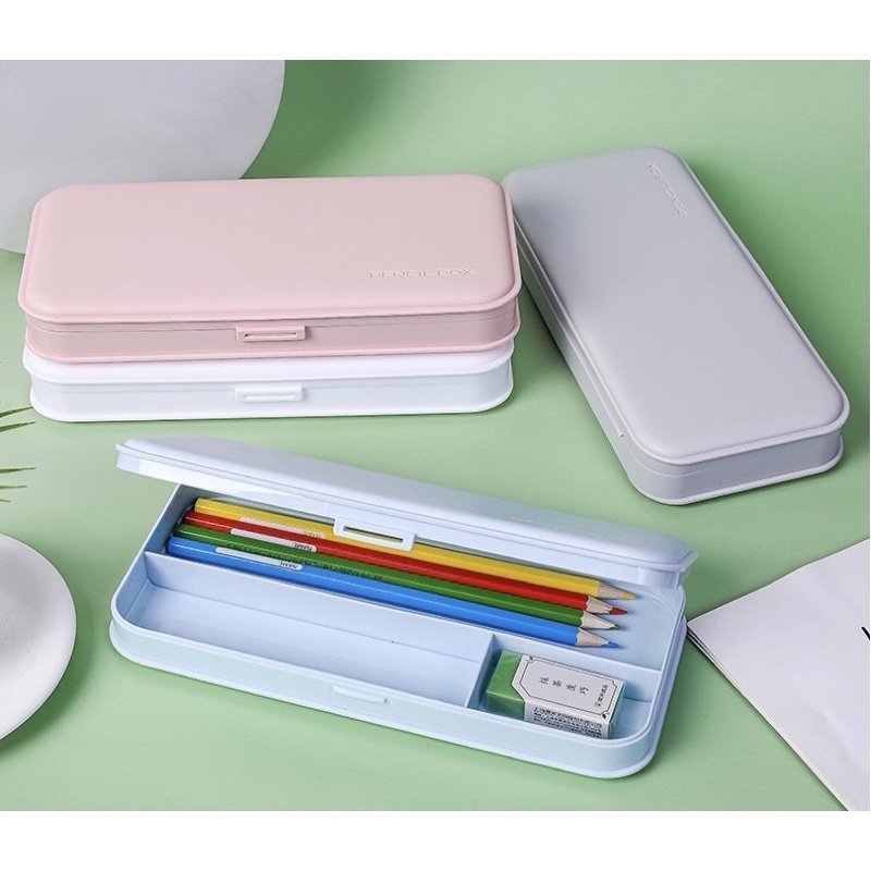 Hộp bút nhựa 3 ngăn màu Pastel