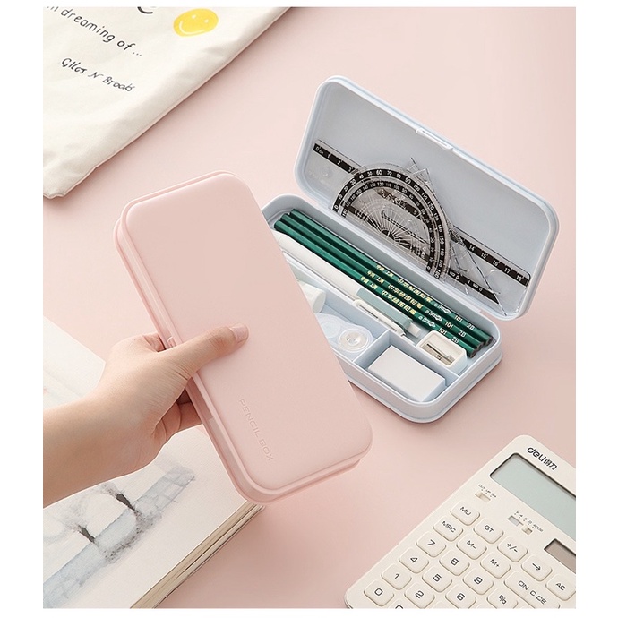 Hộp bút nhựa 3 ngăn màu Pastel