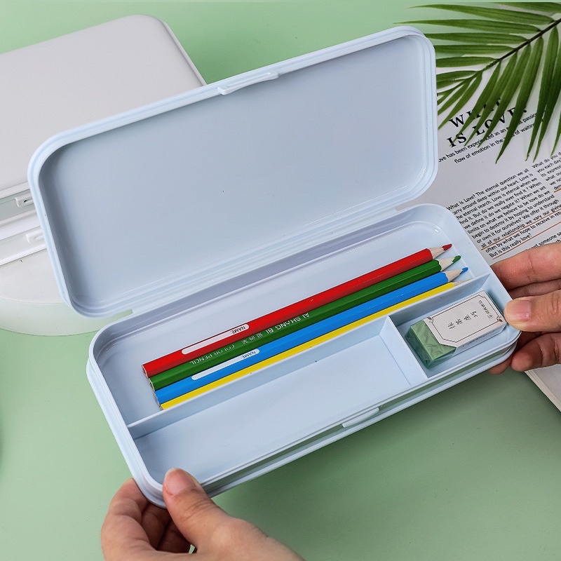 Hộp bút nhựa 3 ngăn màu Pastel