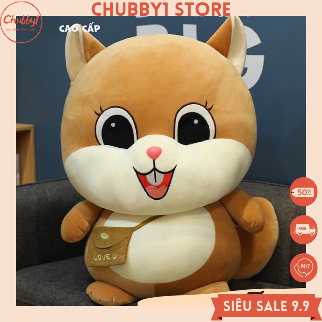 Gấu Bông Sóc Đeo Túi Dễ Thương CHUBBY1 Thú Nhồi Bông To Khổng Lồ Hình Con Sóc Cute