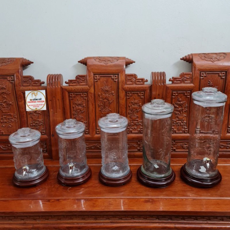 Bình ngâm rượu Thuỷ tinh dáng trụ rồng có vòi, không vòi 6L, 8L, 10L, 12L, 15L, 19L