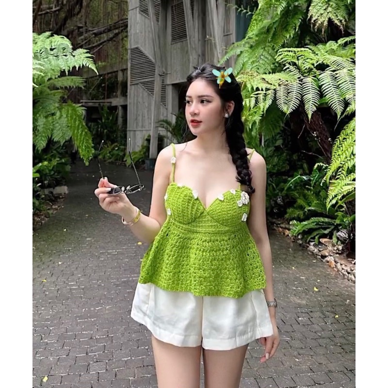 ÁO LEN 2 DÂY ĐÍNH HOA Cực Xinh, Chuẩn Hàng Quảng Châu Loại 1 , Có Kèm Mod Ngực, Hình Thật Shop ChụpThương Thương Shop