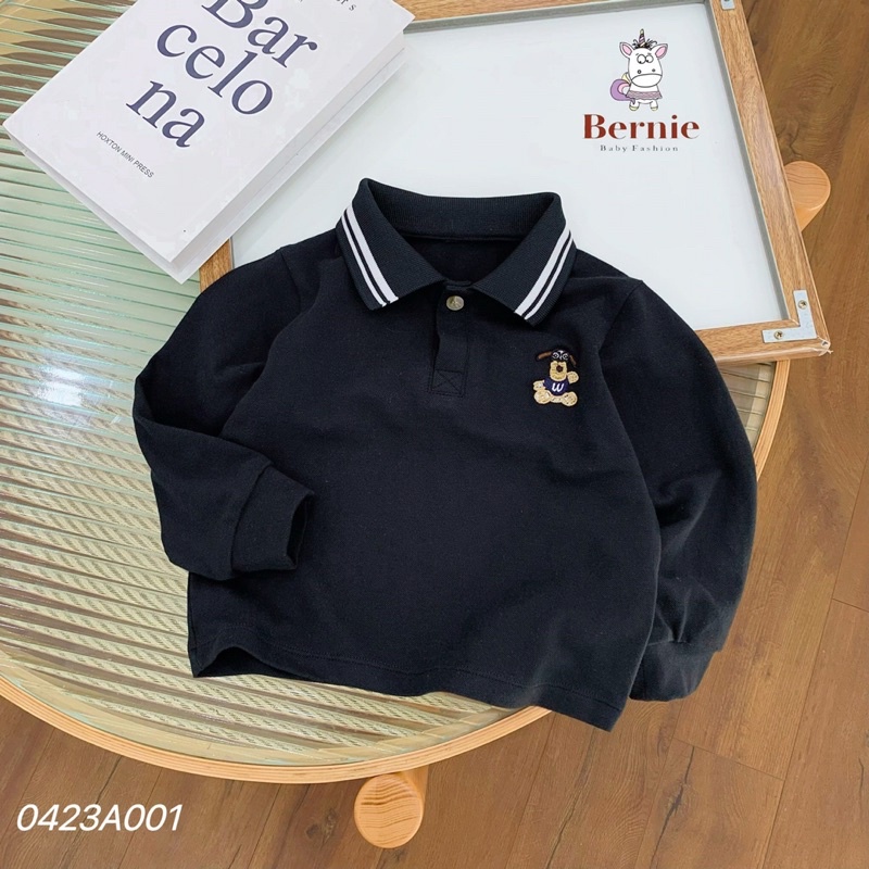 Áo polo dài tay bé trai thêu cún Bernie - Áo thu đông bé trai có cổ cho bé từ 9-23kg- 0423A001