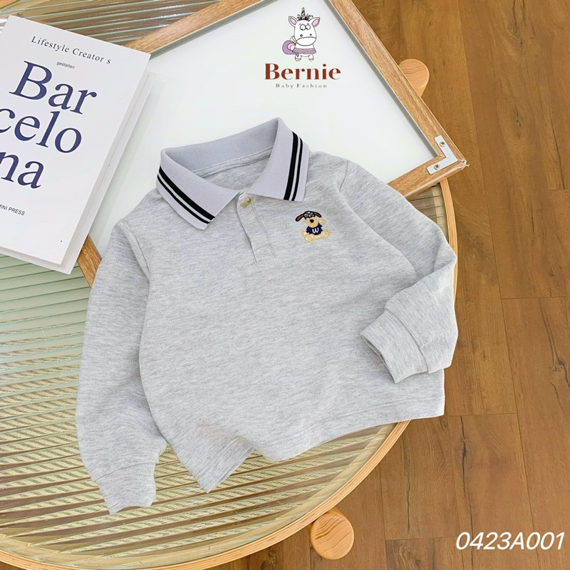 Áo polo dài tay bé trai thêu cún Bernie - Áo thu đông bé trai có cổ cho bé từ 9-23kg- 0423A001