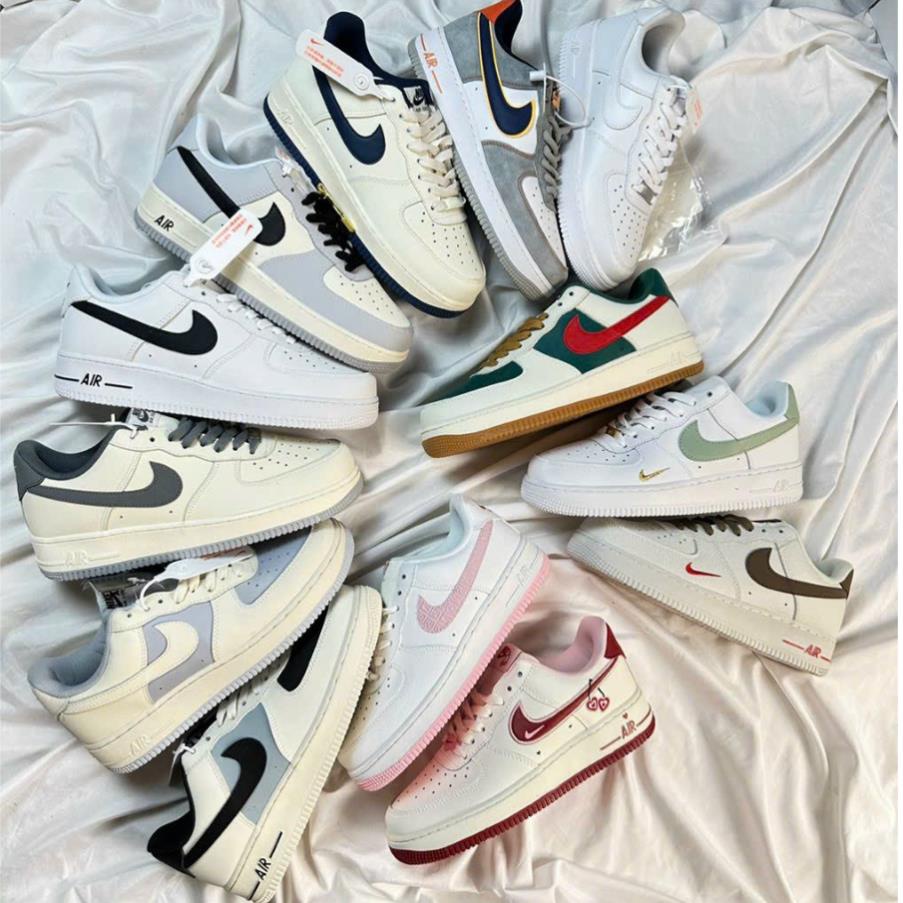 Giày thể thao Air Force 1 Low CREAM MŨI ĐEN, giày AF1 vạch nâu,Trắng kem xanh mũi đen năng động, bền đẹp