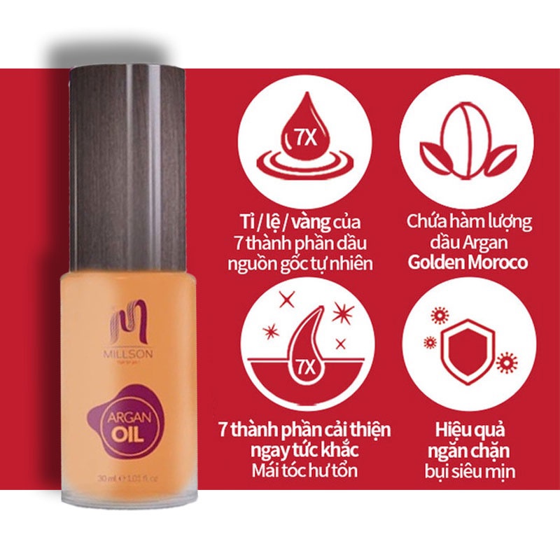 Tinh dầu dưỡng tóc phục hồi tóc hư tổn Millson Argan Oil 30ml