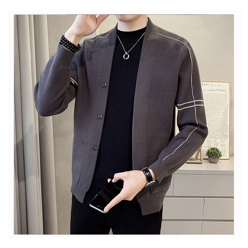Áo Khoác Cardigan Dệt Kim Phong Cách Hàn Quốc Thời Trang Mùa Thu Cho Nam Giới