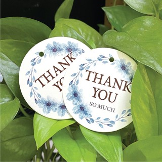 100 Tag treo / Thẻ treo Thank You / Tag tròn vòng hoa xanh 5cm