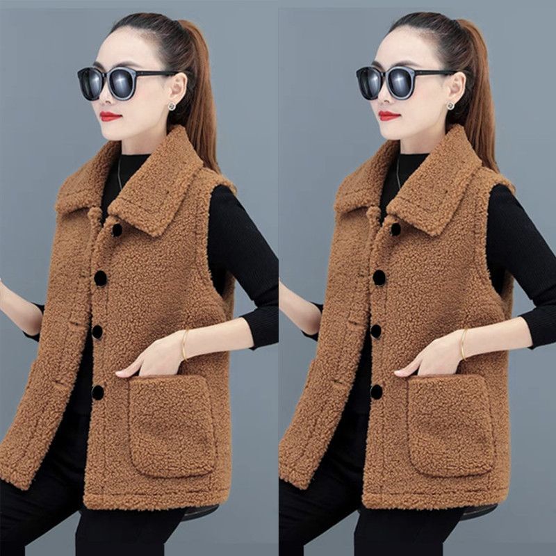 Áo Khoác Lông Cừu Không Tay Lót Nhung Dày Dặn Kiểu Dáng Mới Dành Cho Phụ Nữ Trung Niên [35% Off]