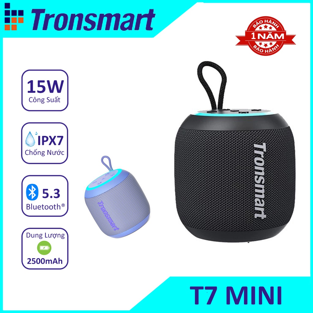 Loa Bluetooth Tronsmart T7 Mini Công suất 15W Loa Bluetooth 5.3 Chống nước IPX7 Dải đèn led âm thanh - CHÍNH HÃNG