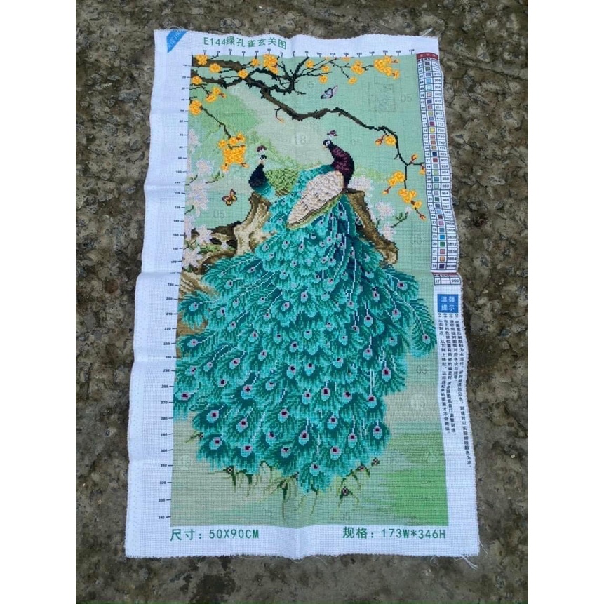 Tranh thêu kín Đôi Chim công Xanh  E144 - KT : 50x90cm