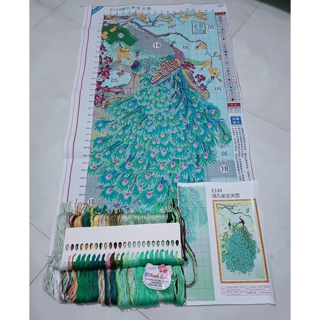 Tranh thêu kín Đôi Chim công Xanh  E144 - KT : 50x90cm