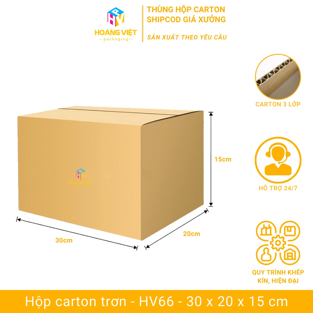 Size 30x20x15 cm - Combo 10 Thùng Carton Trơn Đóng Hàng, Hộp Đóng Hàng Ship Cod