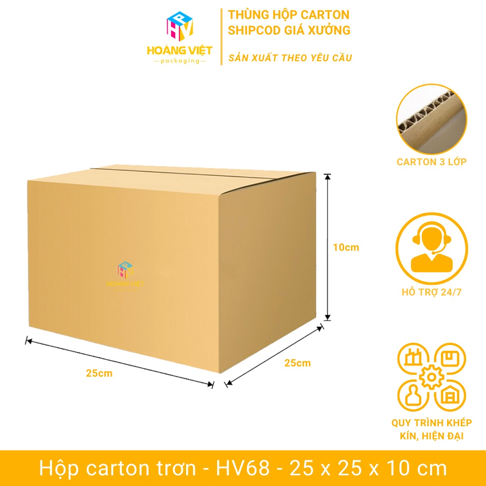 Size 25x25x10 cm - Combo 20 Thùng Carton Trơn Đóng Hàng, Hộp Đóng Hàng Ship Cod