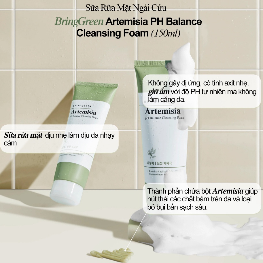 Sữa Rửa Mặt Ngải Cứu Bring Green Artemisia PH Cleasing Foa 150ml