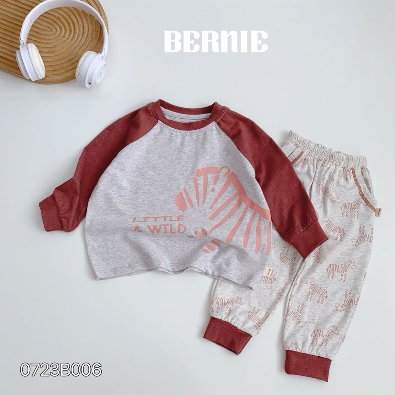 Bộ thu đông bé trai hoạ tiết ngựa vằn Bernie - Bộ dài tay bé trai cotton cho bé từ 9-23kg- 0723B006