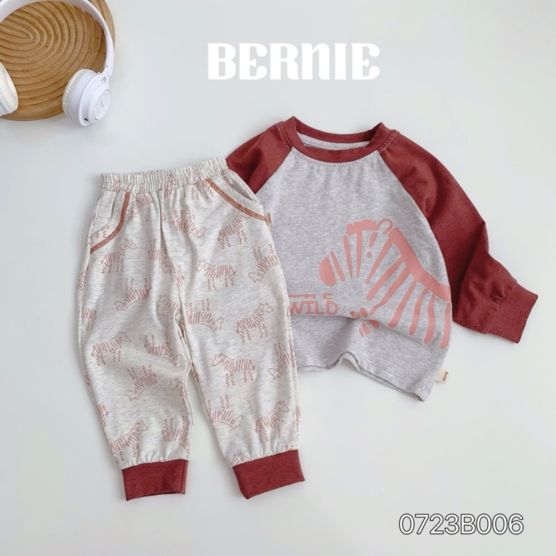 Bộ thu đông bé trai hoạ tiết ngựa vằn Bernie - Bộ dài tay bé trai cotton cho bé từ 9-23kg- 0723B006