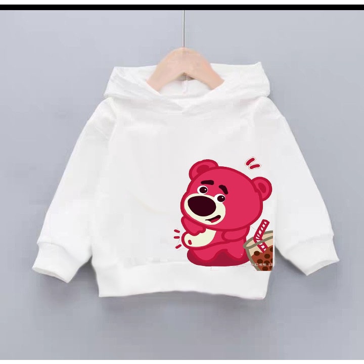 Áo hoodie cho bé gái gấu dâu trà sữa phom rộng chất nỉ size từ 9 đến 65kg