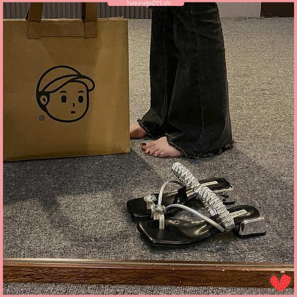 Giày Sandal Cao Gót Hở Ngón Đính Đá Phong Cách Thời Trang Mới