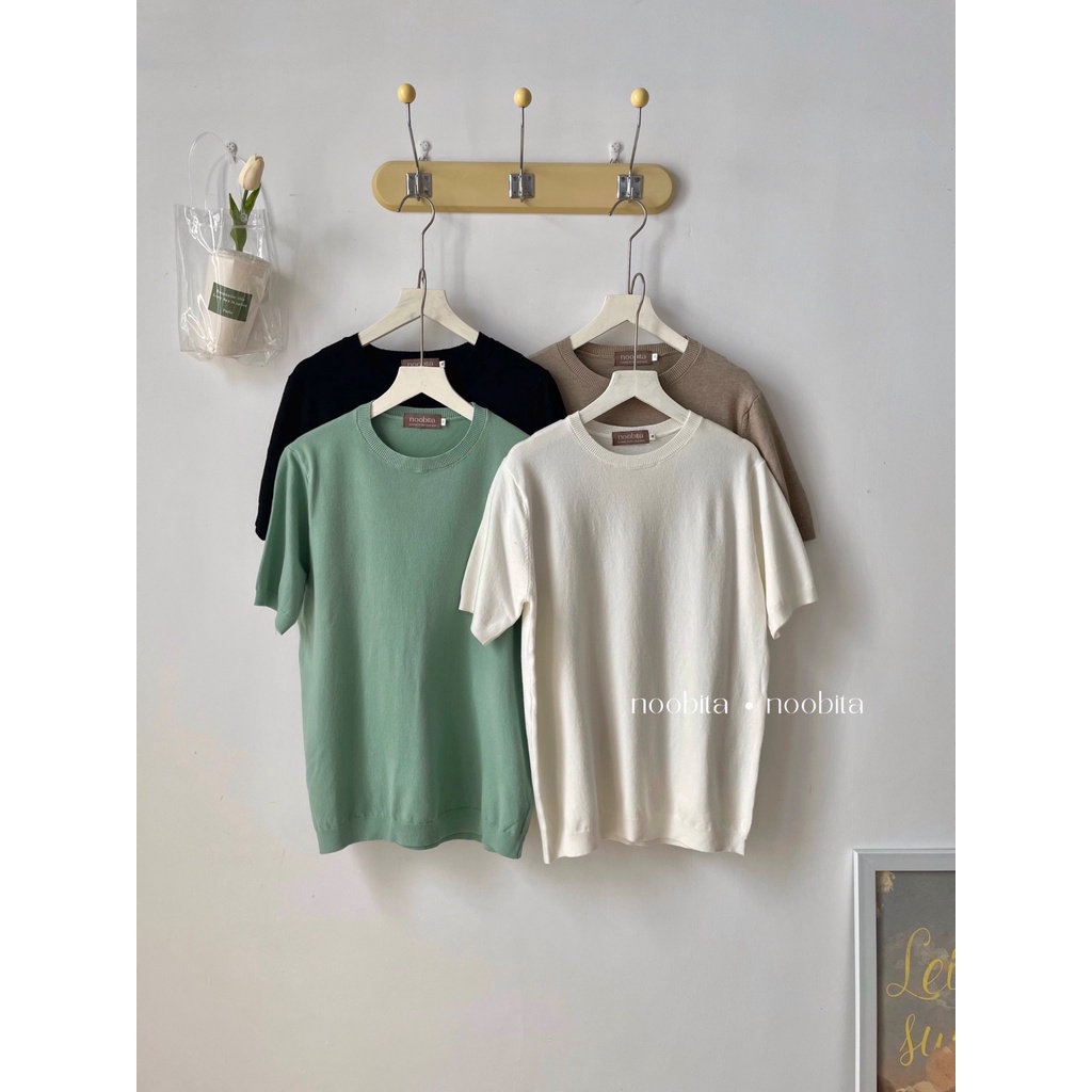 NOOBITA - Áo len dệt kim tay ngắn mùa hè mỏng, co giãn thoải mái 8024