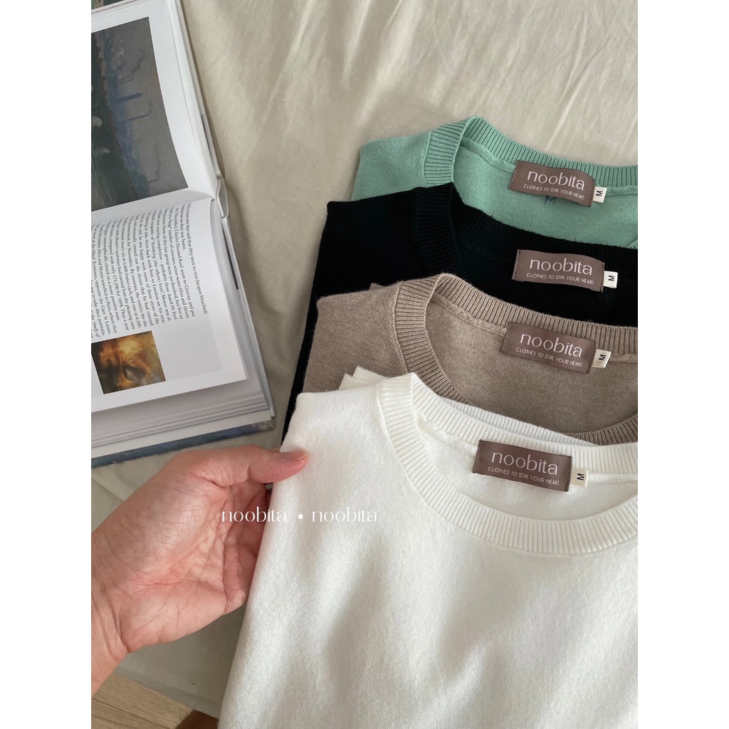 NOOBITA - Áo len dệt kim tay ngắn mùa hè mỏng, co giãn thoải mái 8024