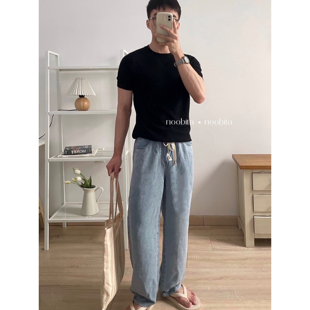 NOOBITA - Áo len dệt kim tay ngắn mùa hè mỏng, co giãn thoải mái 8024