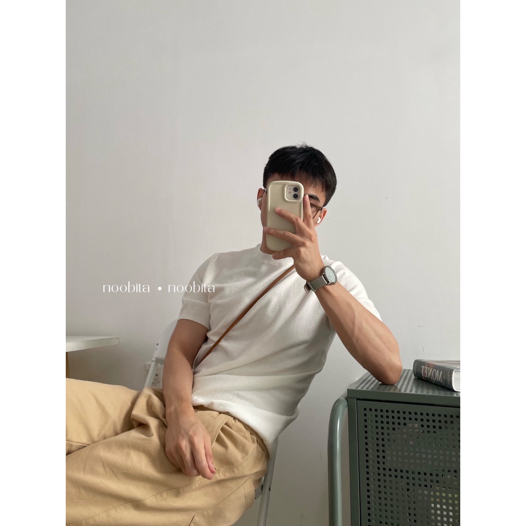 NOOBITA - Áo len dệt kim tay ngắn mùa hè mỏng, co giãn thoải mái 8024