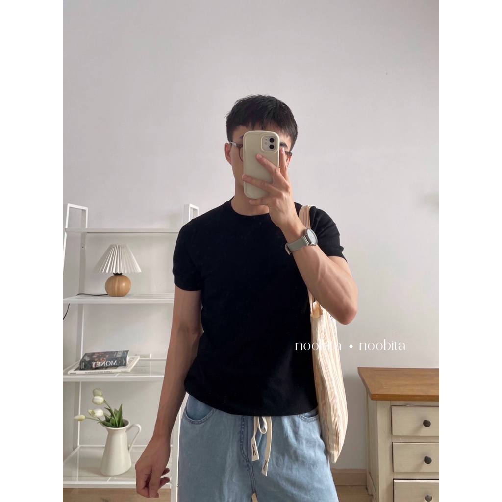 NOOBITA - Áo len dệt kim tay ngắn mùa hè mỏng, co giãn thoải mái 8024