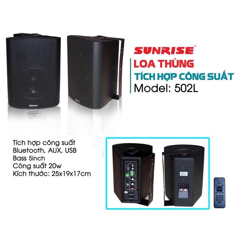 Loa thùng tích hợp công suất và bluetooth Sunrise 502L - Loa treo tường quán cafe
