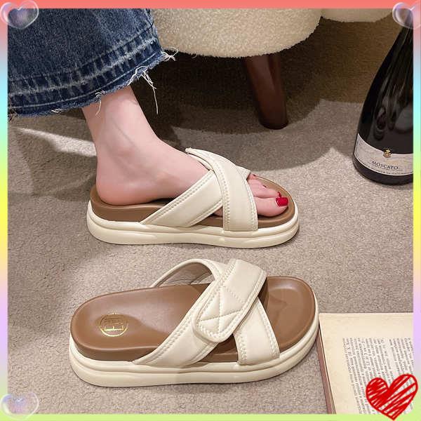 Dép đi trong nhà phong cách mới phụ nữ mùa hè mặc ngoài dày-chữa mềm-soled beach flip-flops