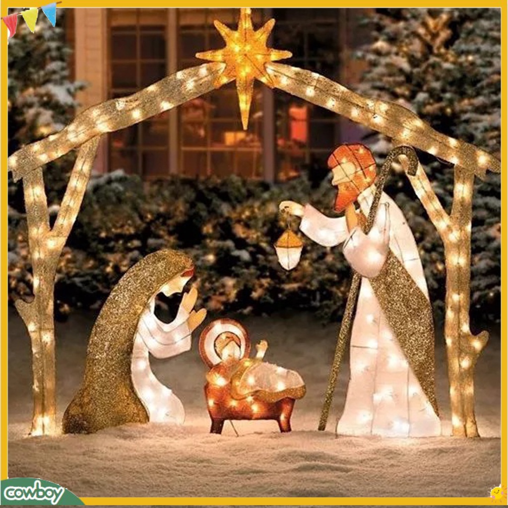 (cowboy) 1 Bộ Tượng Chúa Jesus Bằng Kim Loại Trang Trí Giáng Sinh Có Đèn LED