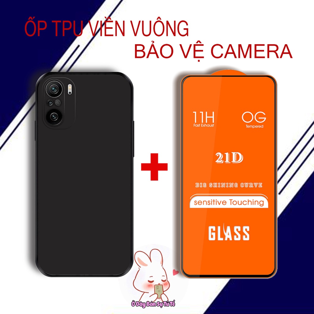 COMBO Ốp , kính cường lực Redmi K40 , Redmi K40 Pro , K40 Gaming TPU viền vuông đen trơn Kind case