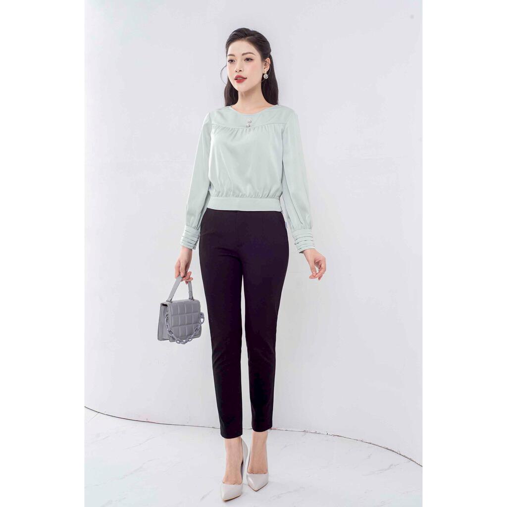 Áo sơ mi cổ tròn, tay dài bo gấu MMOutfit AO1122366