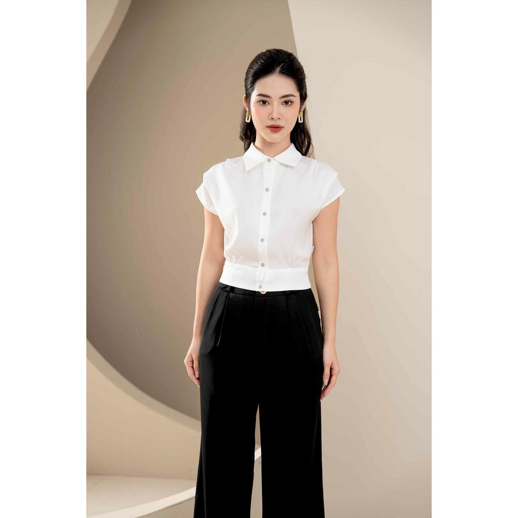 Áo sơ mi dáng croptop, tay hến MMOutfit AO0323344