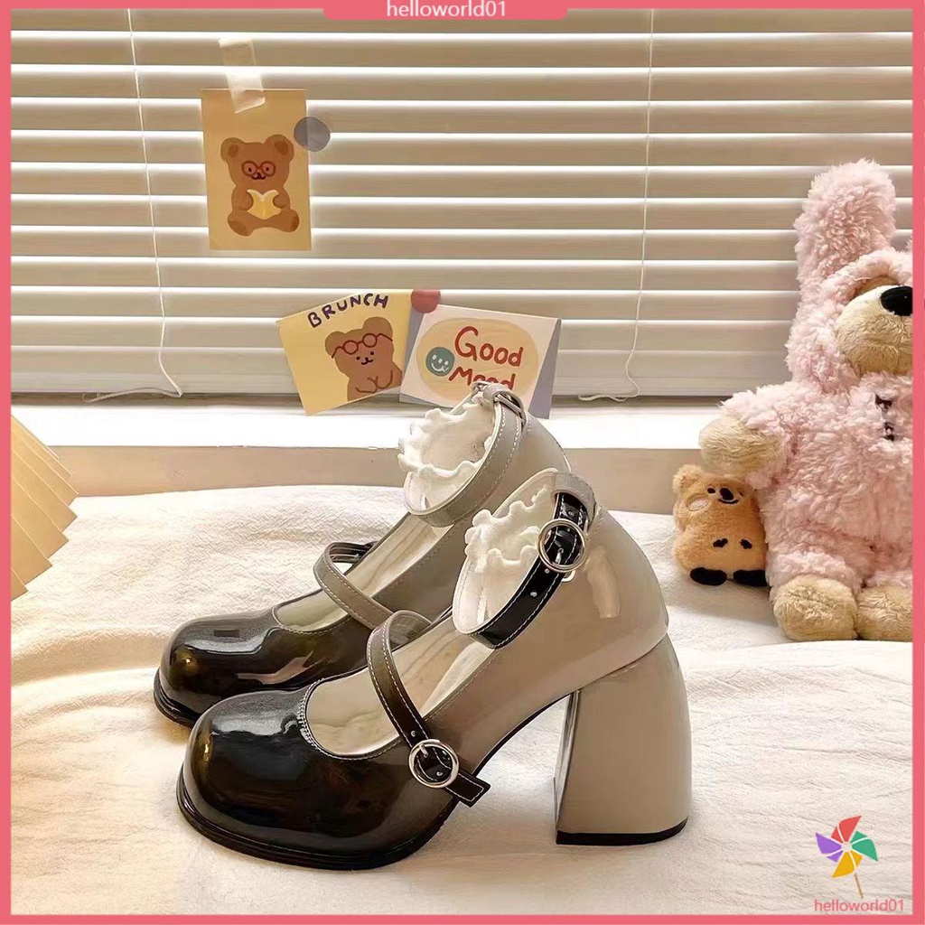 Giày cao gót khối phụ nữ mùa hè pháp mary jane giày