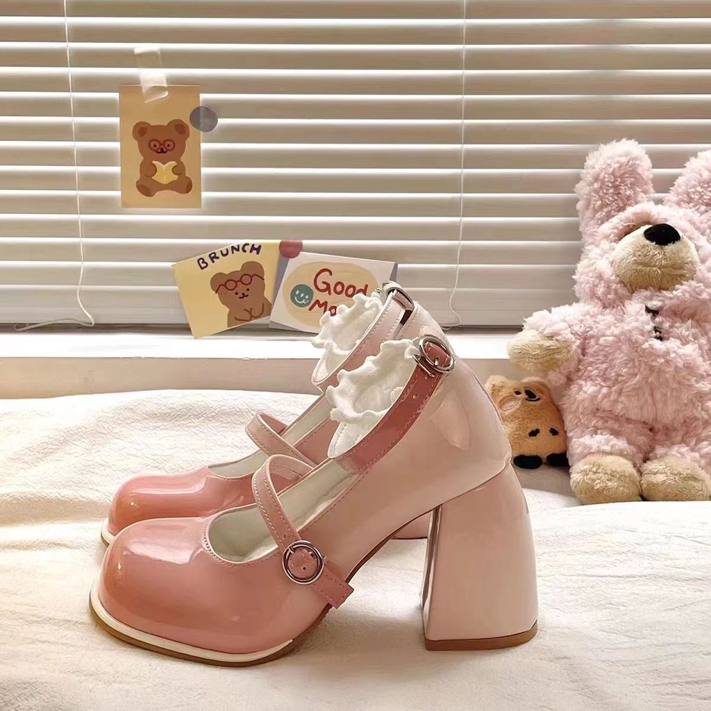 Giày cao gót khối phụ nữ mùa hè pháp mary jane giày