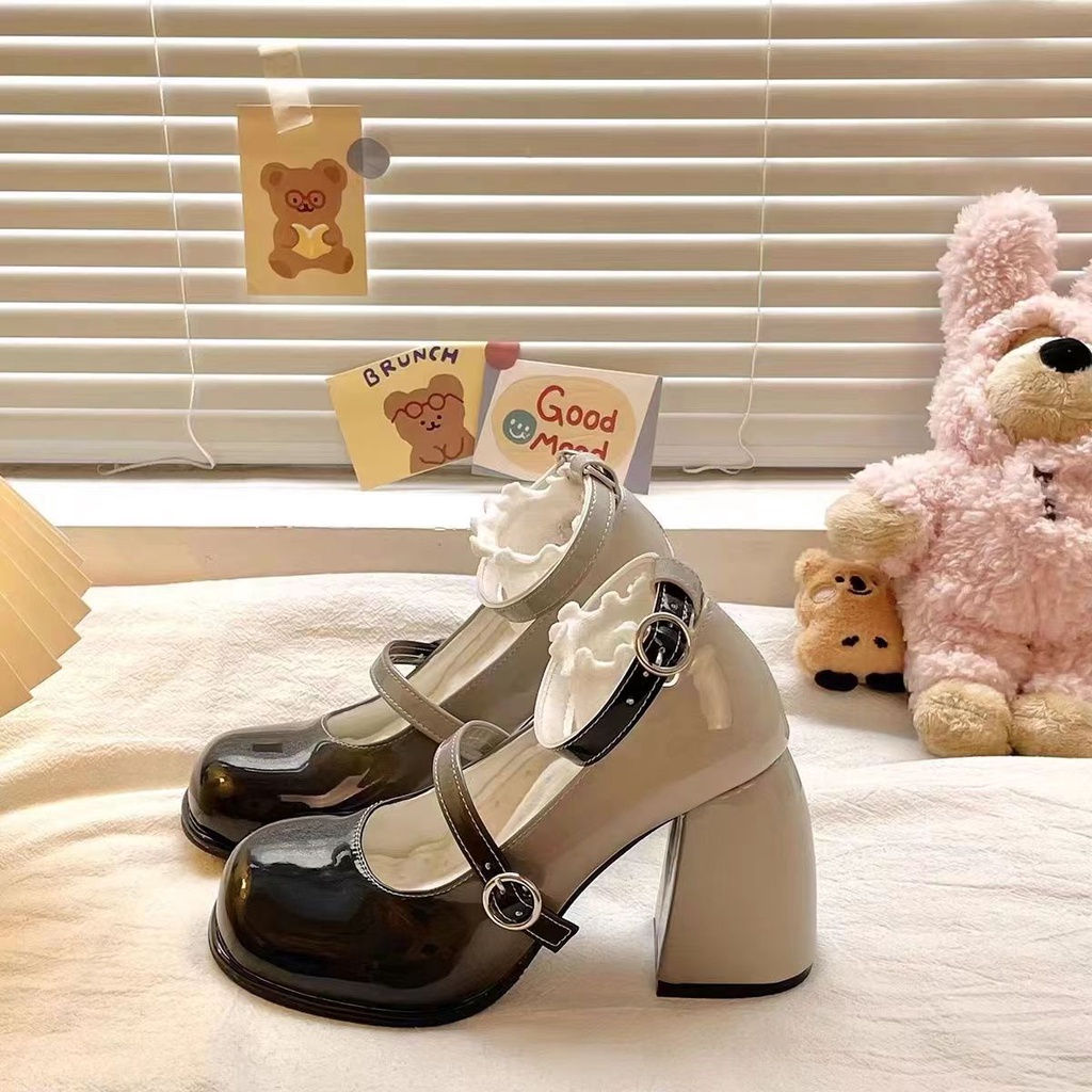 Giày cao gót khối phụ nữ mùa hè pháp mary jane giày