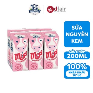 Lốc 6 hôp sữa devondale sữa tươi vị dâu moo strawberry 200ml/hộp