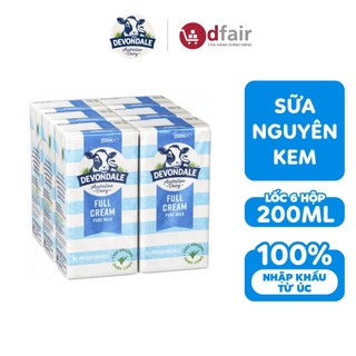 Lốc 6 Sữa Tươi Devondale Tiệt Trùng Nguyên Kem Không Đường 200ml/Hộp