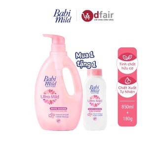 Sữa tắm em bé babi mild white sakura 850ml tặng phấn thơm em bé white sakura 180g - 100983150