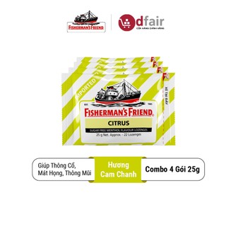 Combo 4 Gói Kẹo Con Tàu Cay Fisherman's Friends Hương Cam Chanh (25G/Gói)
