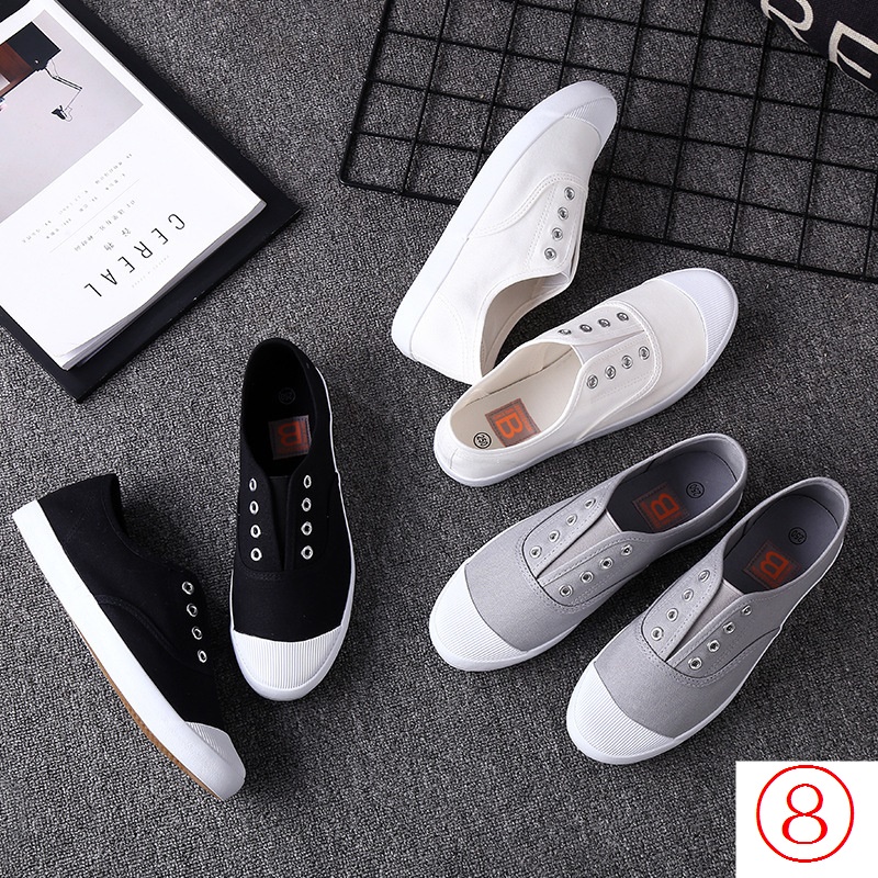Cặp đôi giày trắng văn học giày nam tươi mát slip-on giày lười phong cách harajuku giày học sinh hợp thời trang giày vải mỏng