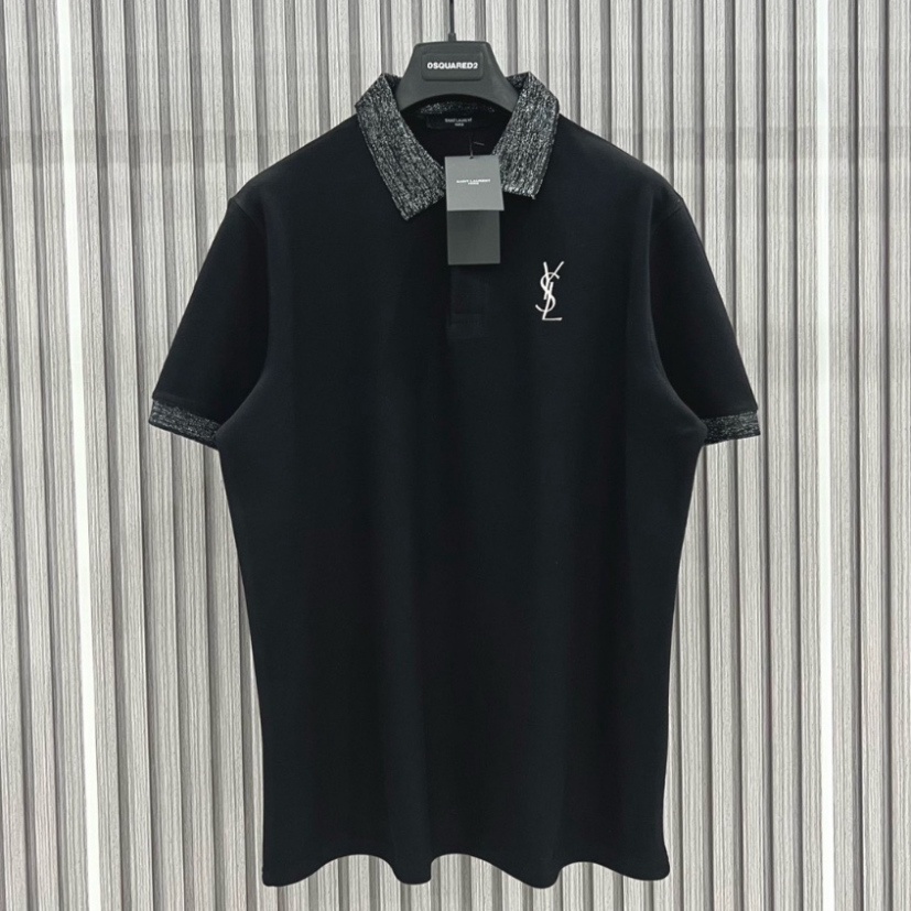 Áo PoLo YSL Cổ Dệt Nhũ Kim Tuyến  Vải Cotton 100%
