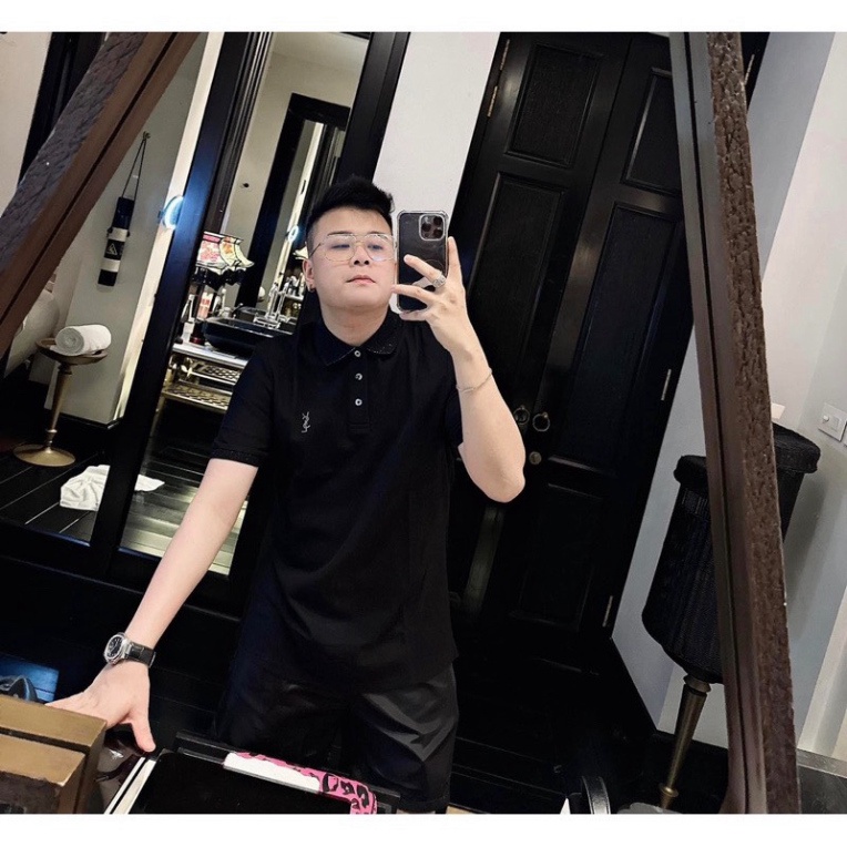 Áo PoLo YSL Cổ Dệt Nhũ Kim Tuyến  Vải Cotton 100%