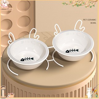 Phổ biến Bát nuôi mèo bằng gốm ngăn ngừa nôn mửa và trượt ngã Khay đựng thức ăn cho thú cưng trên cao có thể nghiêng được với giá kim loại chó